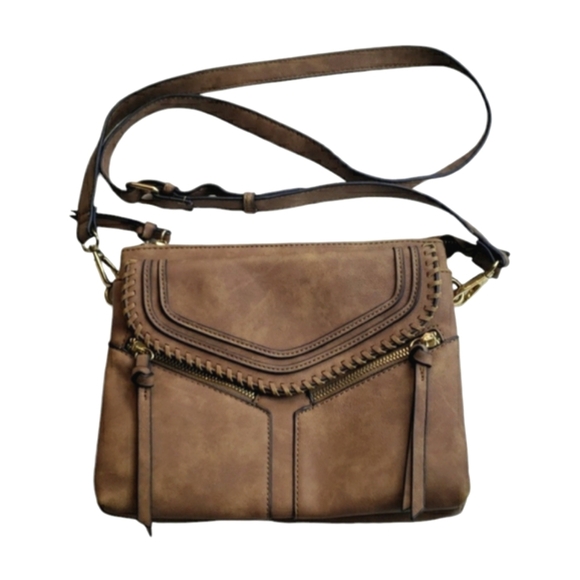 Leanna Vegan Brown faux leather Braided Crossbody Purse. - Picture 2 of 16